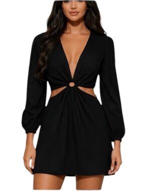 House of Harlow 1960 Black Ring-Front Cutout Mini Dress